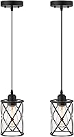 Osimir Black Mini Pendant Lights Kitchen Island 2 Pack - Farmhouse Industrial Cage Clear Glass Hanging Lights CH9176-1-2PK