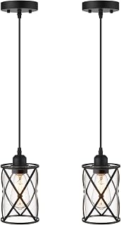 Osimir Black Mini Pendant Lights Kitchen Island 2 Pack - Farmhouse Industrial Cage Clear Glass Hanging Lights CH9176-1-2PK