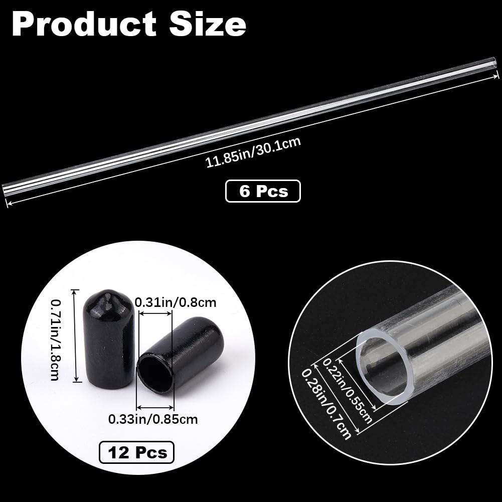 GORGECRAFT 6 Set Tubo Rigido Trasparente Tubo di Plastica con Tappi In Gomma Tubo Rotondo Rigido Trasparente Prepara Tubi di Stoccaggio per Perline Perni Bottoni Lunghezza 301mm, 6mm Diametro Interno