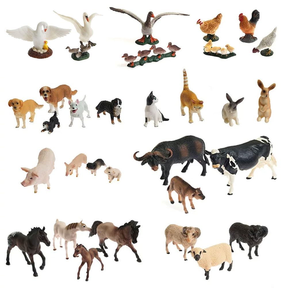 ttnmrc Montessori Farm Animal Family Figurines Set, Realistic Plastic Animal Models with Babies Educational Toy 10 Sets (32pcs)