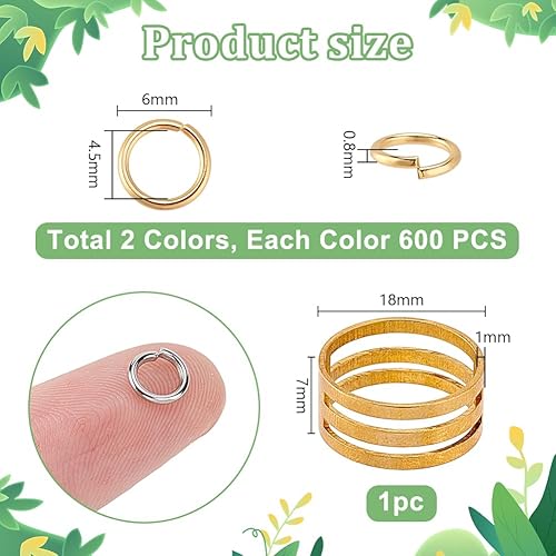 Miniatura 2 de PH PandaHall Alrededor de 1200 anillos de salto abiertos de acero inoxidable 304 de diámetro de 0.236 in, calibre 21, 2 colores para hallazgos de 2