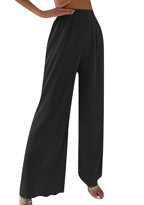 YMING Womens Casual Stretchy Pant Wide Leg Palazzo Lounge Pants Comfy High Waist Palazzo Pants