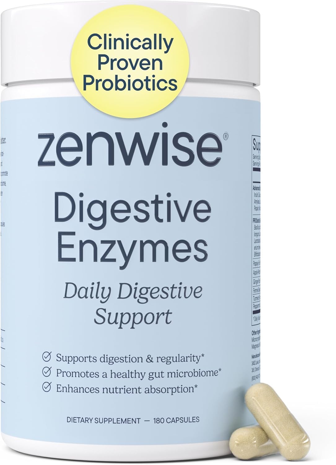 Zenwise Health Digestive Enzymes + Probiotics for Gut Health and Prebiotics Fibre Supplements for Digestion - 180 Count
