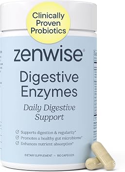 Zenwise Health Digestive Enzymes + Probiotics for Gut Health and Prebiotics Fibre Supplements for Digestion - 180 Count