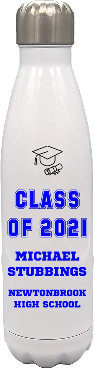 Personalized Sports Balls Class of 2021 Personalized Water Bottle - Graduation Class of 2021 - Graduation for Boy - Graduation for Girl (Black),white
