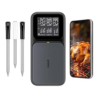 Wireless Meat Thermometer with WiFi 5G & Bluetooth 5.4, 3 Probes 5 Sensors, Smart Meat Thermometer with AI Real-Time Calibration,120min Offline Data, Bluetooth Meat Thermometer for BBQ, Smoker
