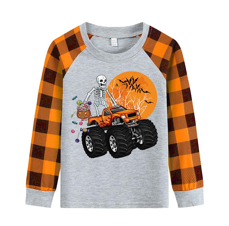 Boys Girls Halloween Shirts Pumpkin Truck Tees Ghost Jack-o '-Lantern Long Sleeve Monster Truck Skeleton T-Shirt 1-7T