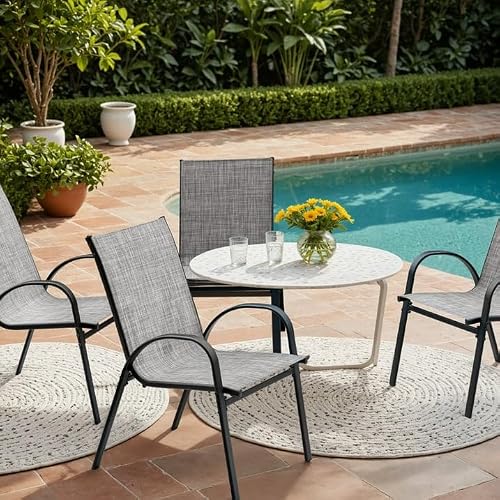 Devoko 4-Pack Stackable Patio Chairs Heavy-Duty Rust-Resistant Outdoor Dining Chairs with Ultra-Comfort Textilene Fabric for Deck, Porch, Garden & Balcony (Grey) - Thumbnail 6