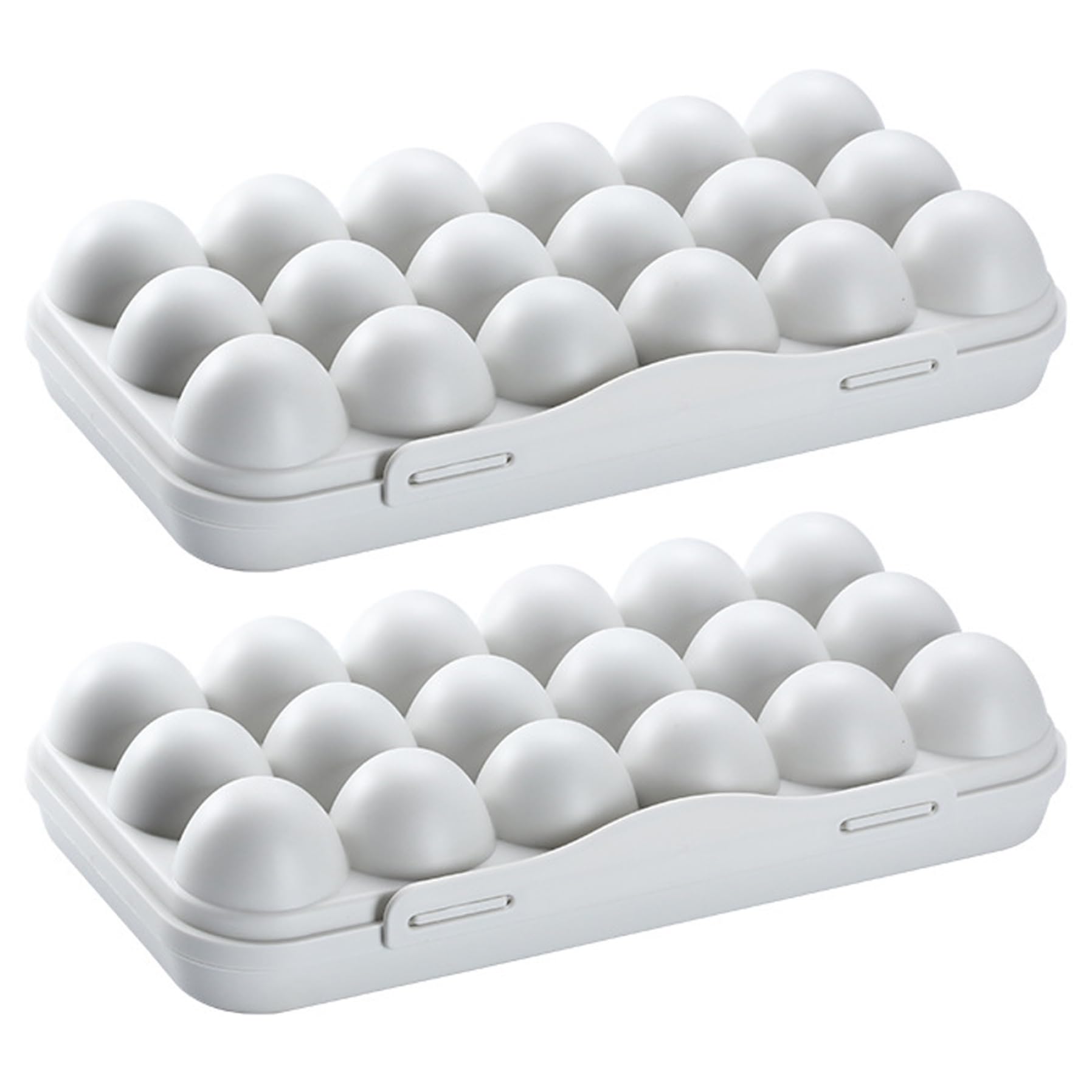 Sjfbebsy Egg Storage, 2 Pack 18-Grid Gray Fridge Egg Storage Boxes Stackable Plastic Cartons with Secure Lids and Buckles for Refrigerator Organization