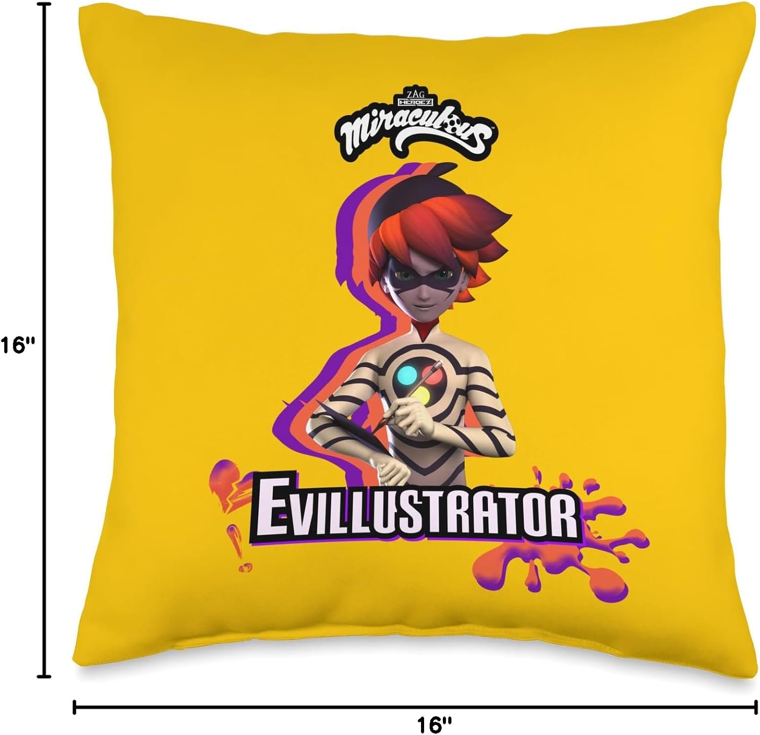 Miraculous Ladybug Villains Collection Evillustrator Throw Pillow, 16x16, Multicolor