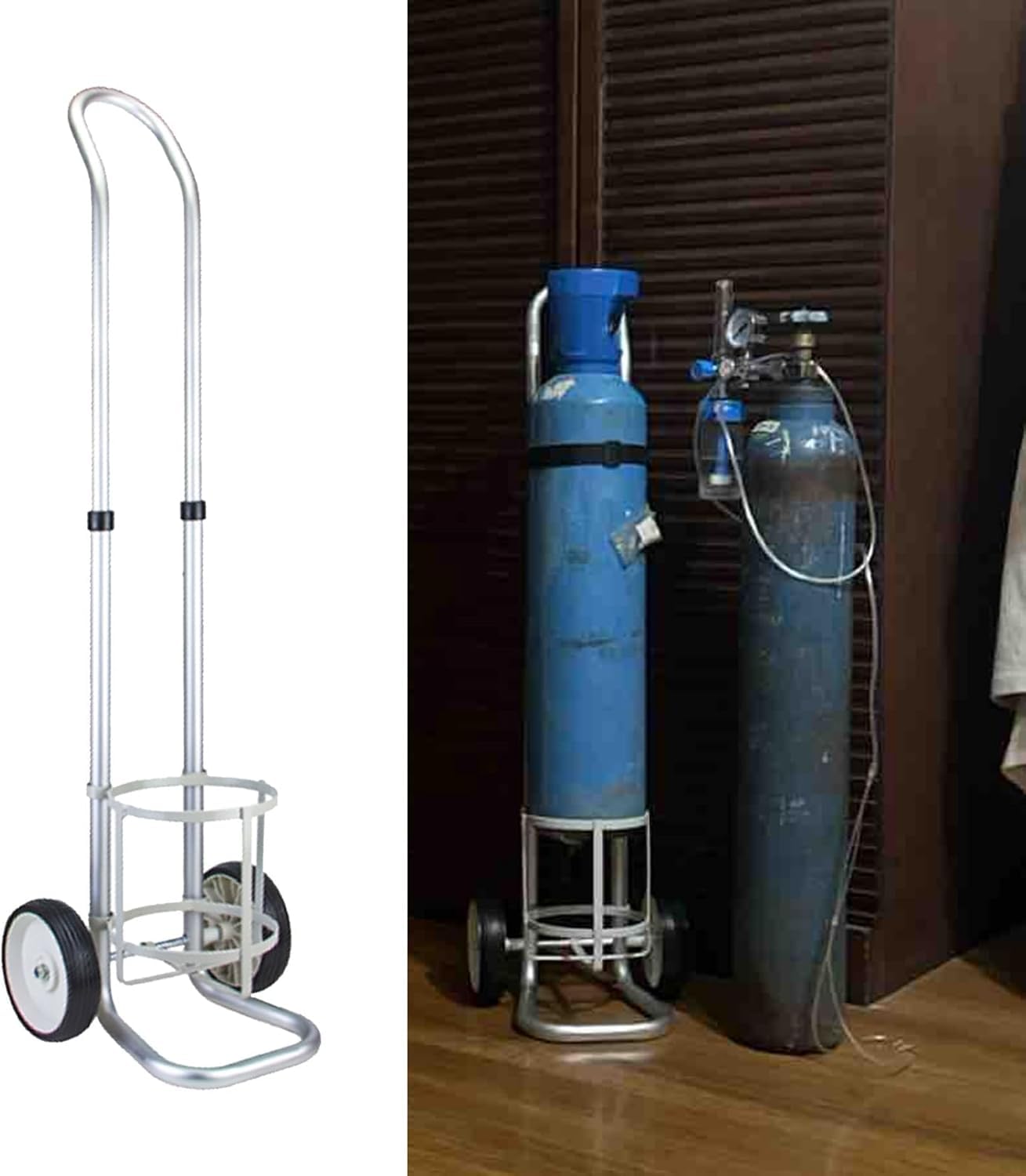 WQPMNYG Oxygen Cylinder Rack Trolley, Rolling Gas Cylinder Cart for 14.6cm Tanks, Portable Oxygen Tank Cart, Durable and Lightweight Gas Cylinder Dolly
