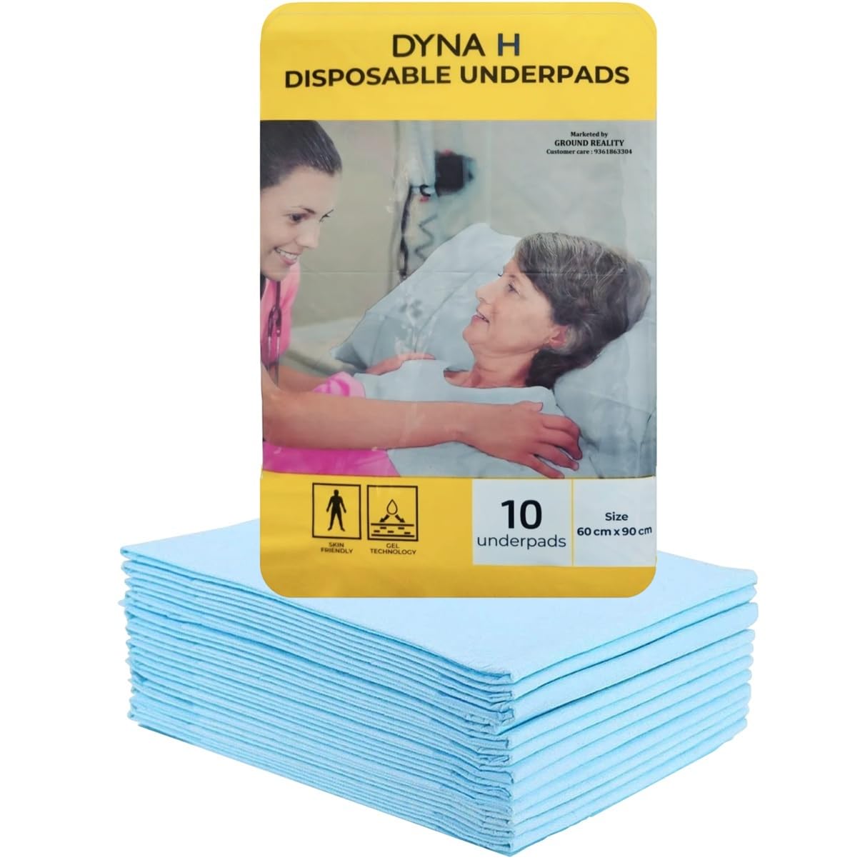LUREME Dyna 60X90 Underpad Sheet Extra Large Size for Adults Elderly Patients Newborn Baby Kids. Superior Absorbency, Leak Proof, Prime Gel Core Technology Incontinence Under Pads 1 Pack of 10-picture-10