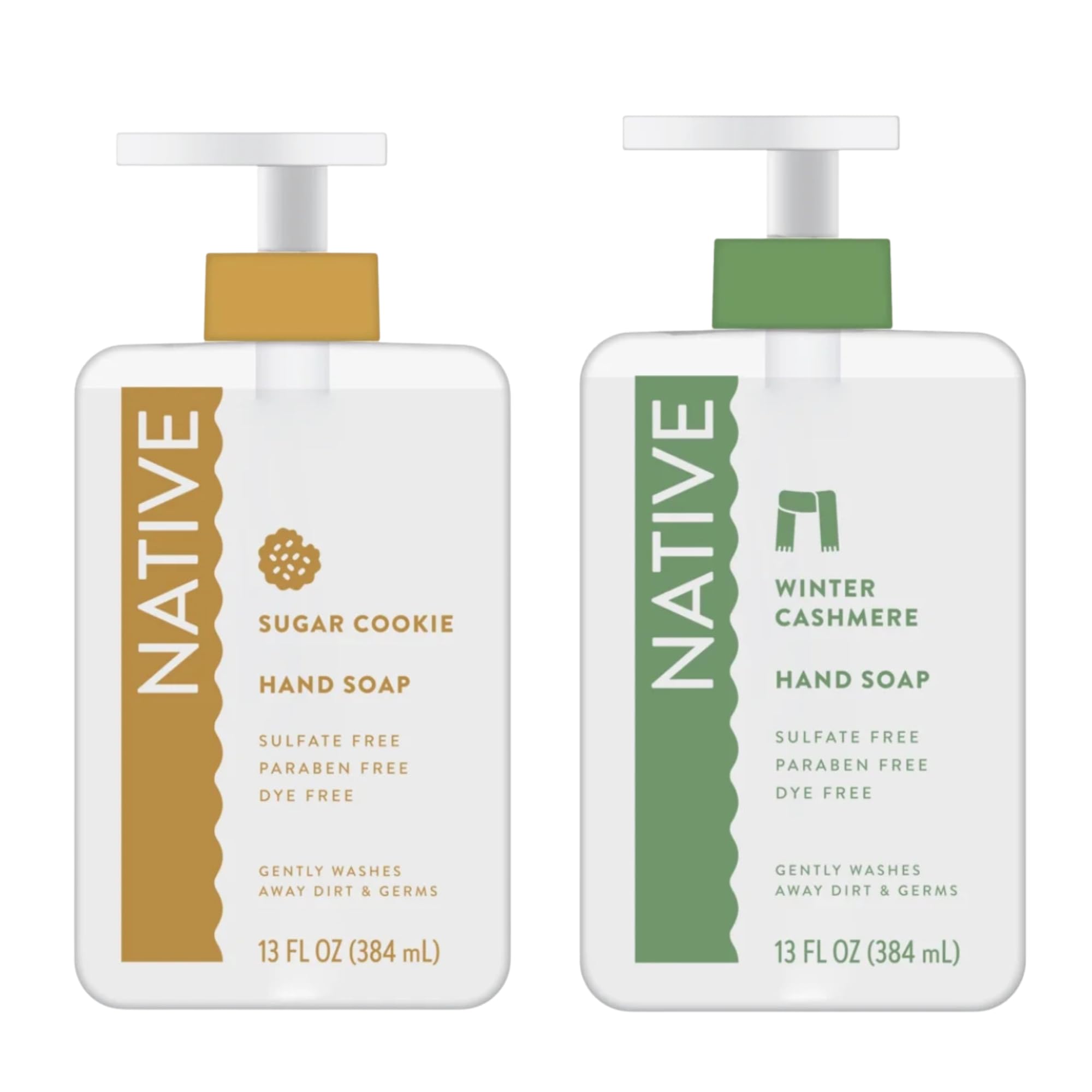 Native Holiday Hand Soap Set, Sugar Cookie and Winter Cashmere Scents, 13 Fl Oz Each, Sulfate-Free, 2-Pack