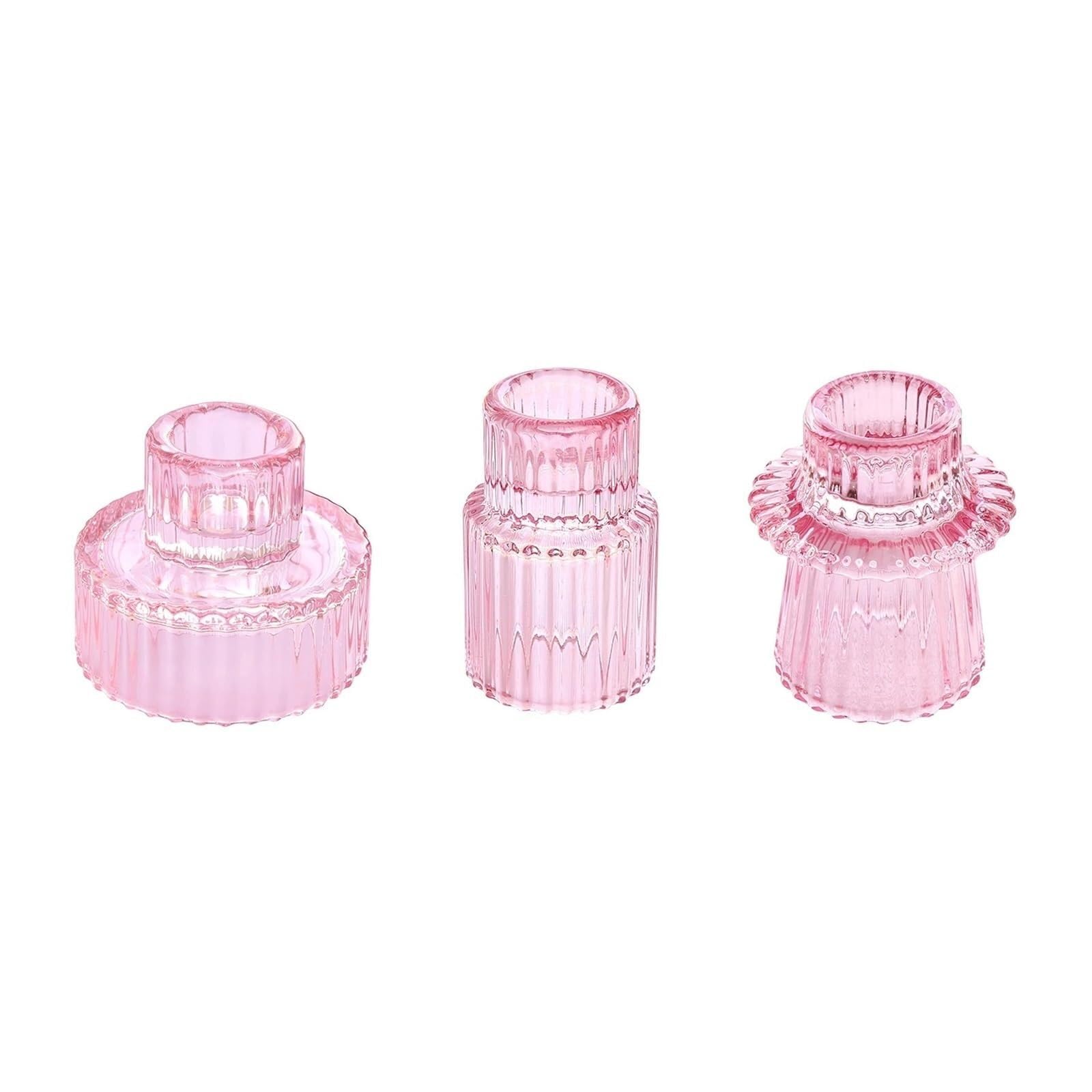 Candle Holders 3pcs Candle Holders Taper Glass Candlestick Reversible Holder for Table Centerpieces Wedding Decor Dinner Party(Pink)