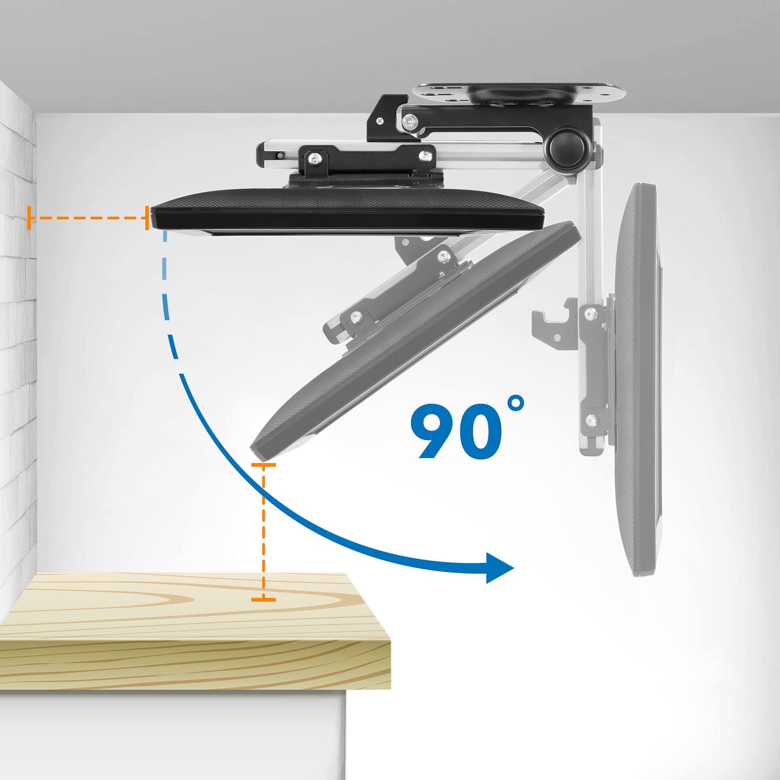 Staffa Pieghevole per TV E Monitor - Montaggio A Soffitto E sotto L'armadio della Cucina, Staffa TV Regolabile in Altezza, Staffa TV/Monitor Pieghevole 0-90°, Adatta per Schermi Piatti