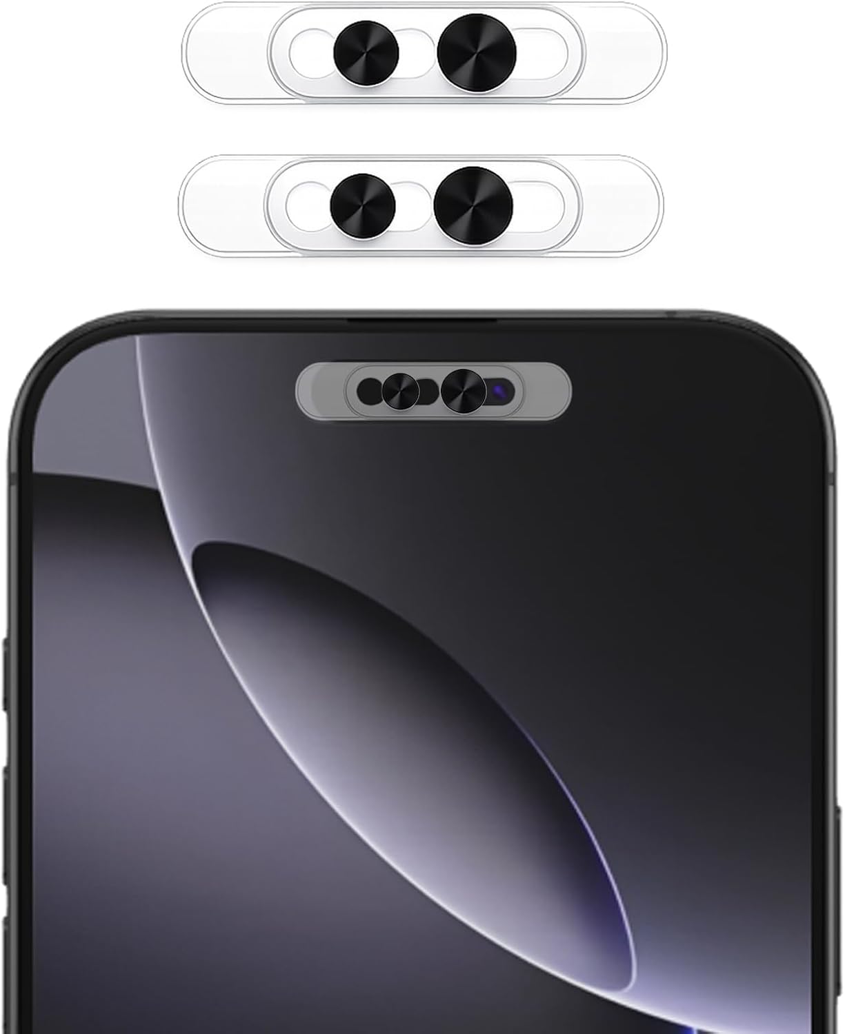 Front Camera Privacy Cover, Clear Transparent Adhesive Camera Lens Protector Compatible with iPhone 17/16/15/14 Pro/Pro Max, Support Normal Face ID Recognition, Smooth Slide Webcam Blocker, Black, 2 Pack