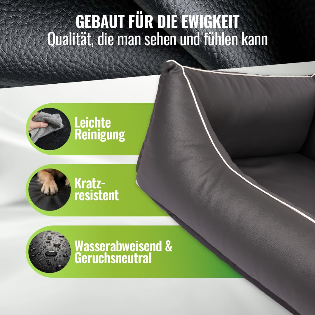 Cama para perros CopcoPet Rocco 2 en 1, impermeable y de piel sintética, con colchón de plástico para perros con espuma de copos o espuma viscoelástica ortopédica