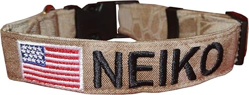 Miniatura 5 de Collares de perro personalizados de 1" con 1 logotipo. Más de 35 telas de camuflaje/sólido para elegir. Hebillas de plástico y metal.