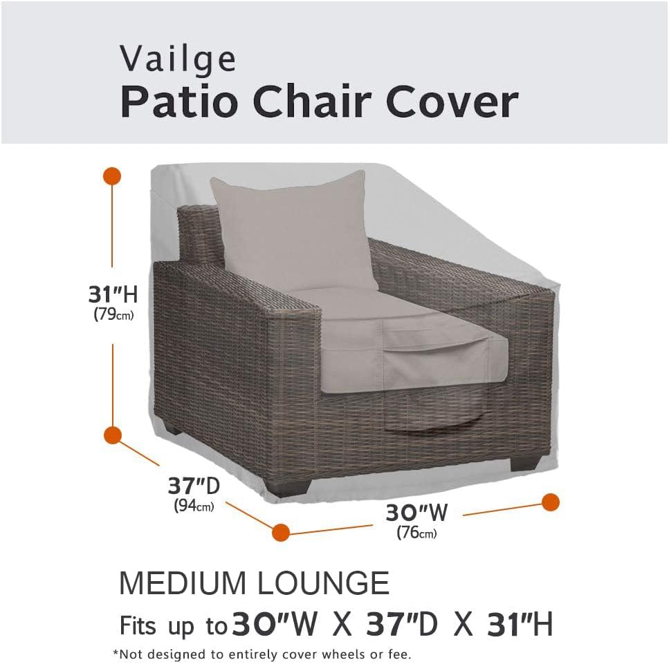 Vailge Patio Chair Covers, Lounge Deep Seat Cover, Heavy Duty and Waterproof Outdoor Lawn Patio Furniture Covers (Medium, Grey)