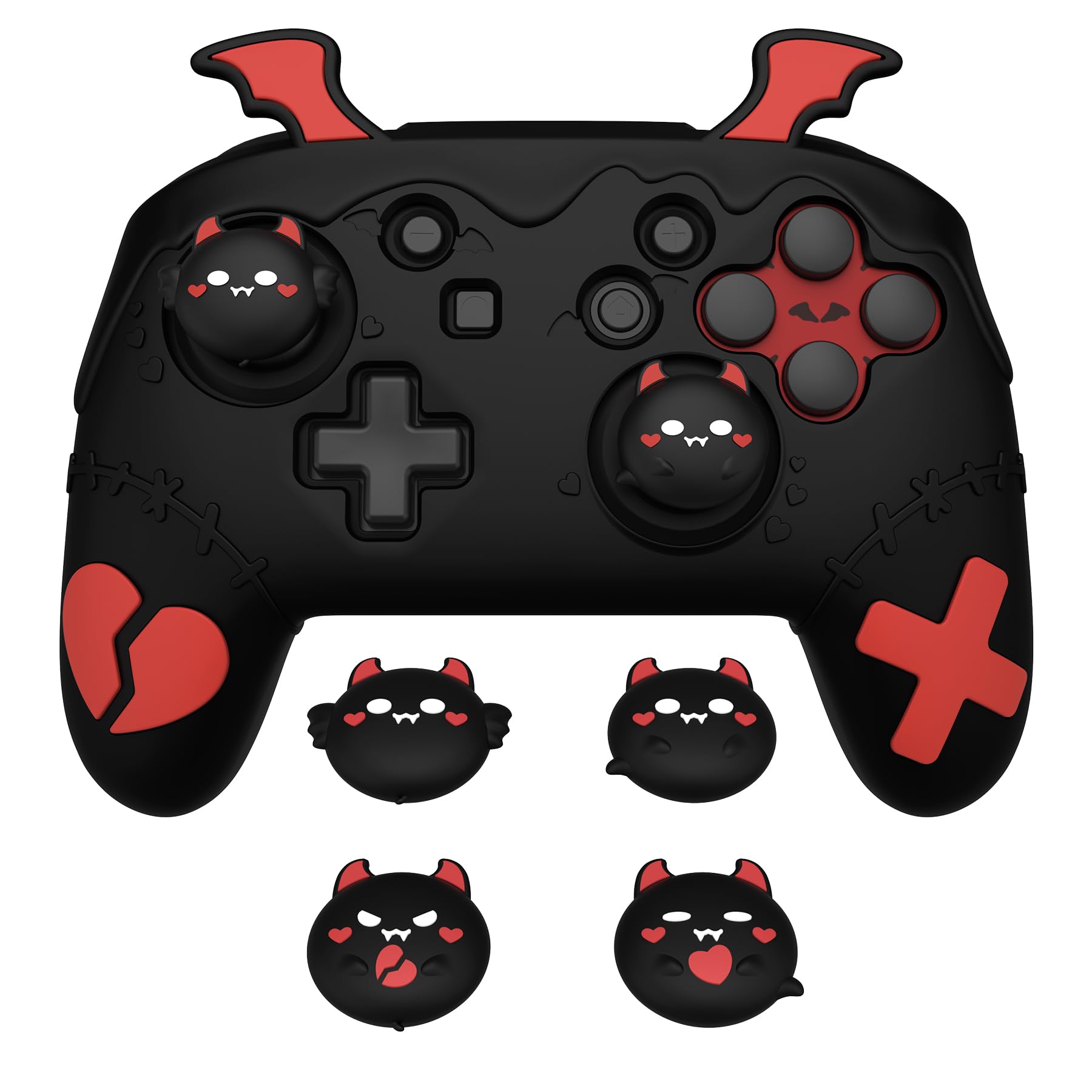playvital Cover Silicone per Nintendo Switch 1 PRO Controller Custodia Joystick Skin Antiscivolo Protettiva Carina, 4 Copri Levette Analogiche & 2 Adesivi, Serie Imp Gotico, Nero