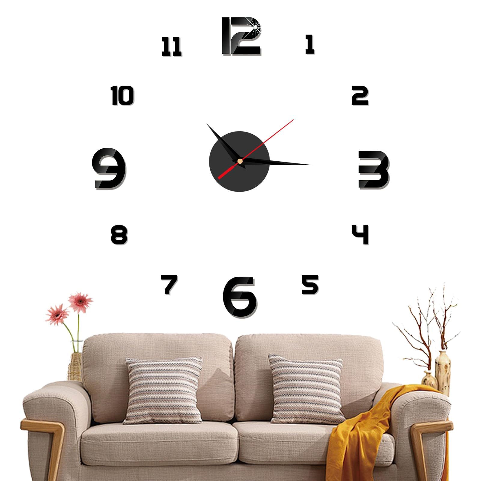 Reloj de Pared DIY 3D Autoadhesivo de 40 cm, Silencioso Decorar Salones, Dormitorios, Cocinas y Oficinas, Negro