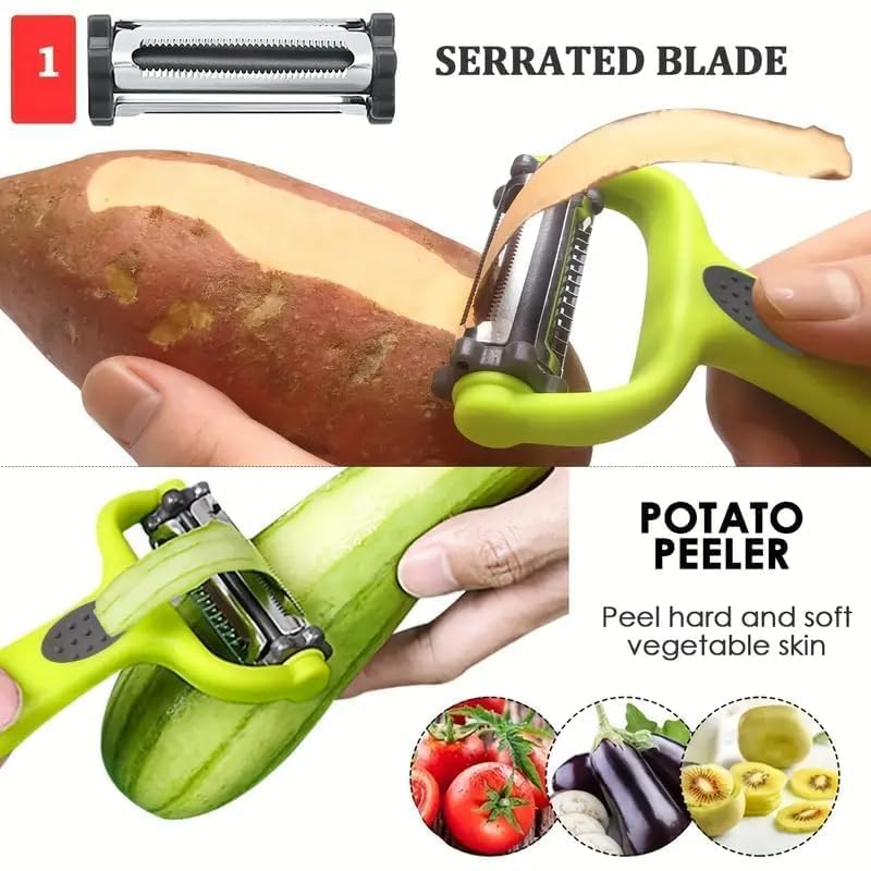 Image of 3-in-1 Vegetable Peeler Multicolor | Stainless Steel Blade Fruit & Vegetable Peeler with Bottle Opener & Cutter | Multi-Functional Kitchen Peeler for Potato, Carrot, Cucumber & Fruits