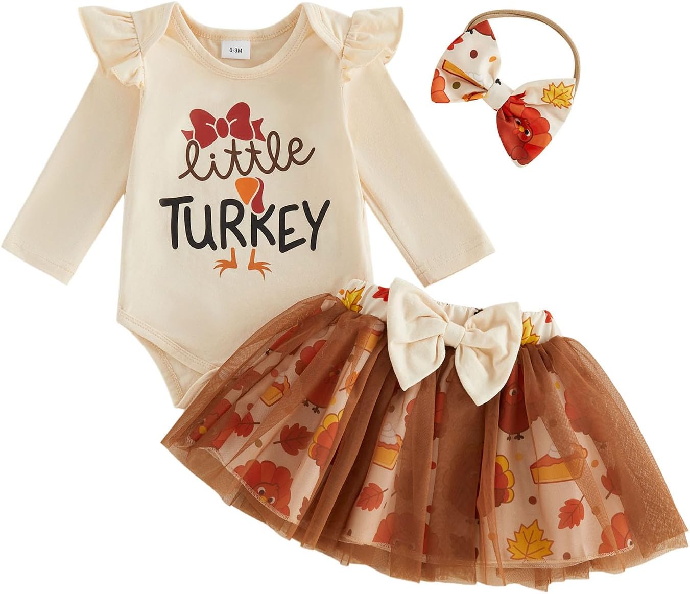 My First Thanksgiving Baby Girl Outfit Turkey Dress Romper+チュチュスカートセット