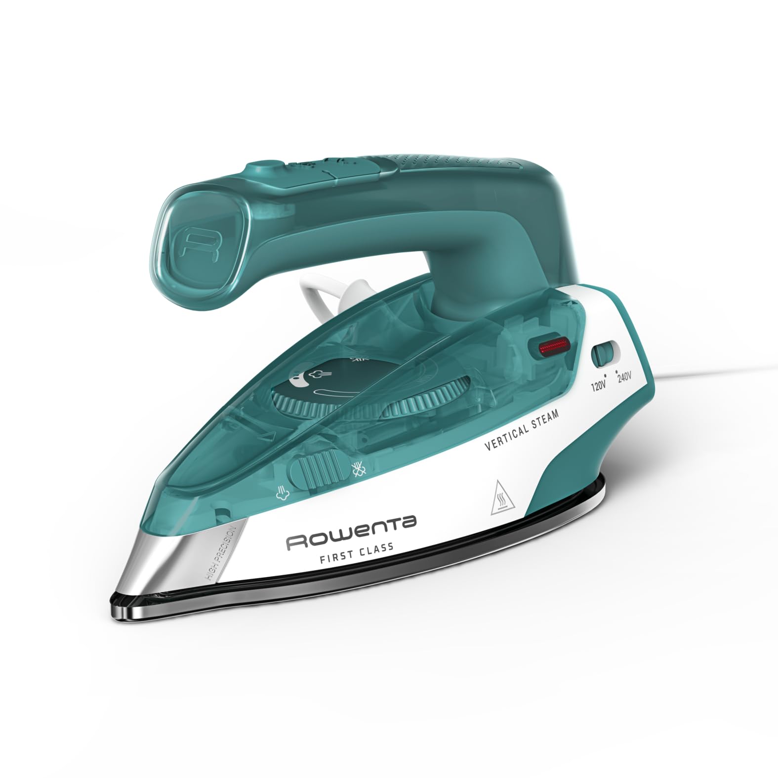 Rowenta First Class Reise-Dampfbügeleisen, klappbares Reiseformat, 45 g/Min. extra Dampfstoß, kompakt, leicht, schnelles Aufheizen, Vertikaldampf, 1000 Watt, Weiß/Petrol, DA1610E0