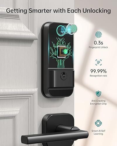 Miniatura 3 de Juego de manijas de cerradura de puerta de entrada sin llave WiFi cerradura inteligente UYF para puerta delantera, juego de manijas de puerta