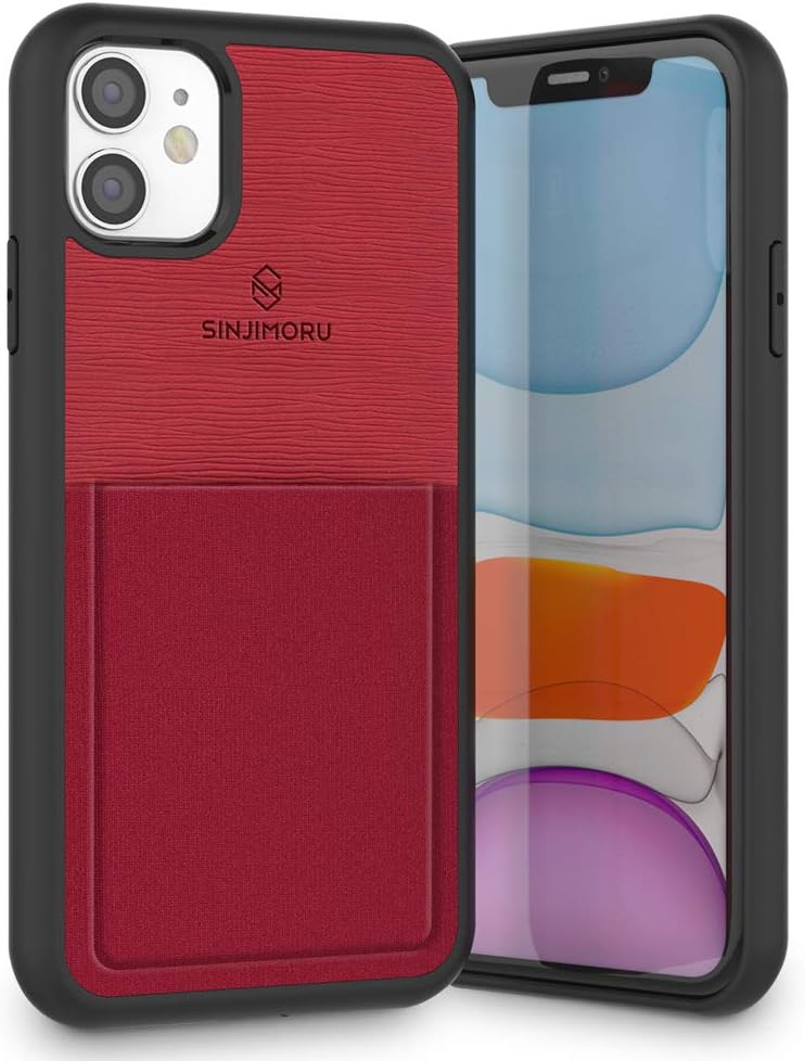 Sinjimoru iPhone 11 Case with Slim Wallet, Protective TPU Phone Case with Credit Card Holder for Back of Phone. Sinji Pouch Case for iPhone 11, Red