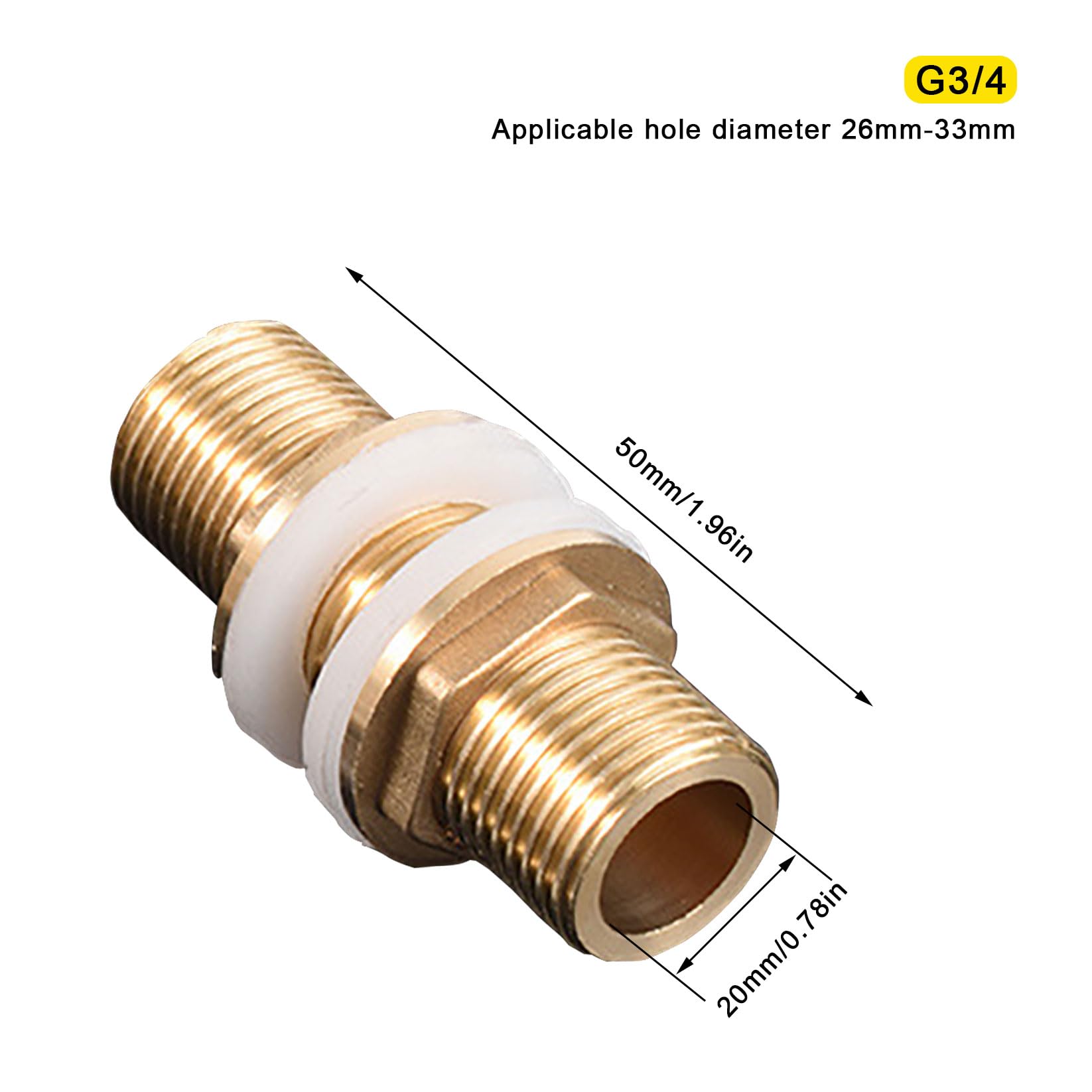 Raccordo in ottone, G3/4, maschio, adattatore per tubo, con guarnizioni in silicone, per serbatoi d'acqua, ottone, tono oro, adatto per aperture da 21 a 26 cm (5 pezzi G3/4)