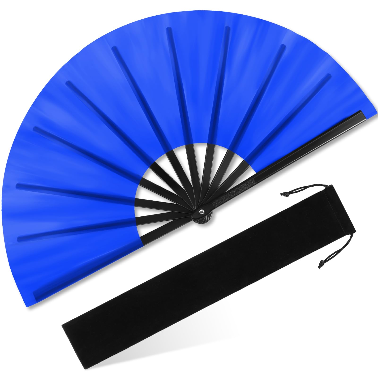 Éventail pliable bleu roi pour festival de musique et danse Kung Fu avec pochette de transport