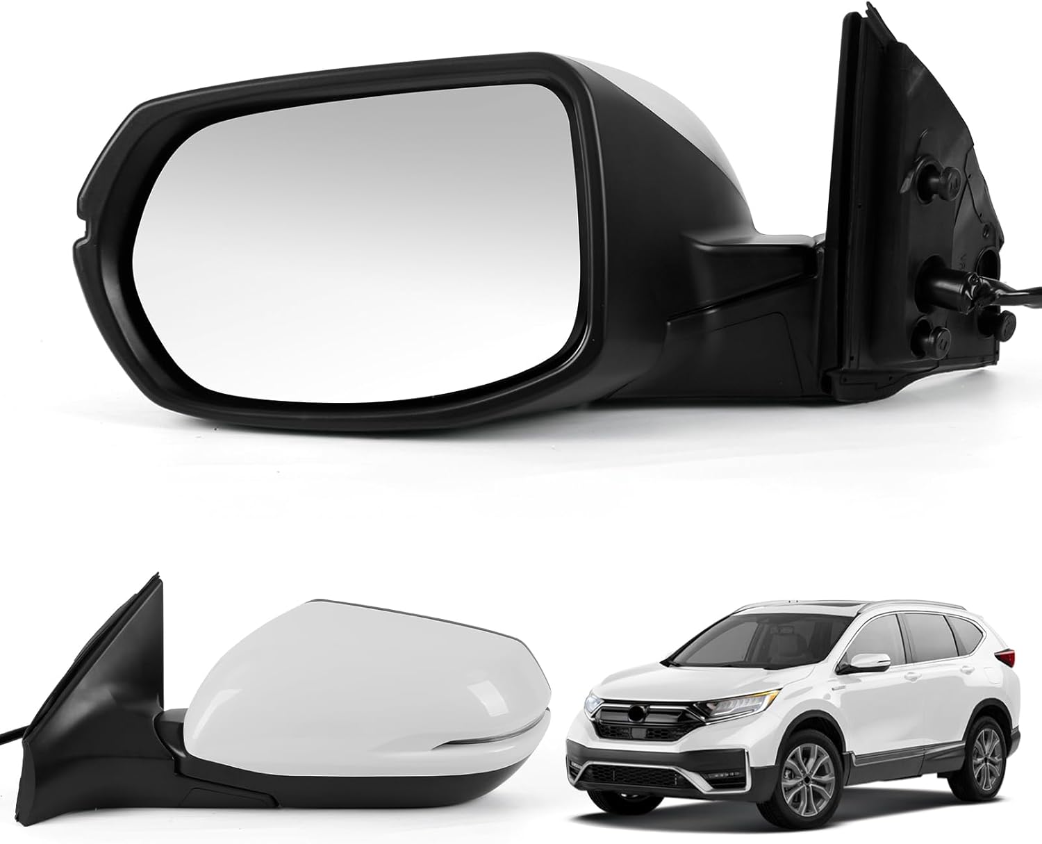 Left Driver Side Door Mirror Assembly Replace for 2017-2022 Honda CRV, with Power Glass Adjustment, Heated Mirror Glass, Turn Signal, Blind Spot Detection, 9 Pins, OE Part: 76251T1WA01ZF