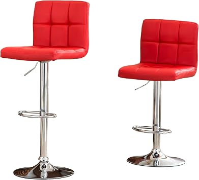 Roundhill Furniture Swivel Red Bonded Leather Adjustable Hydraulic Bar Stool, Set of 2