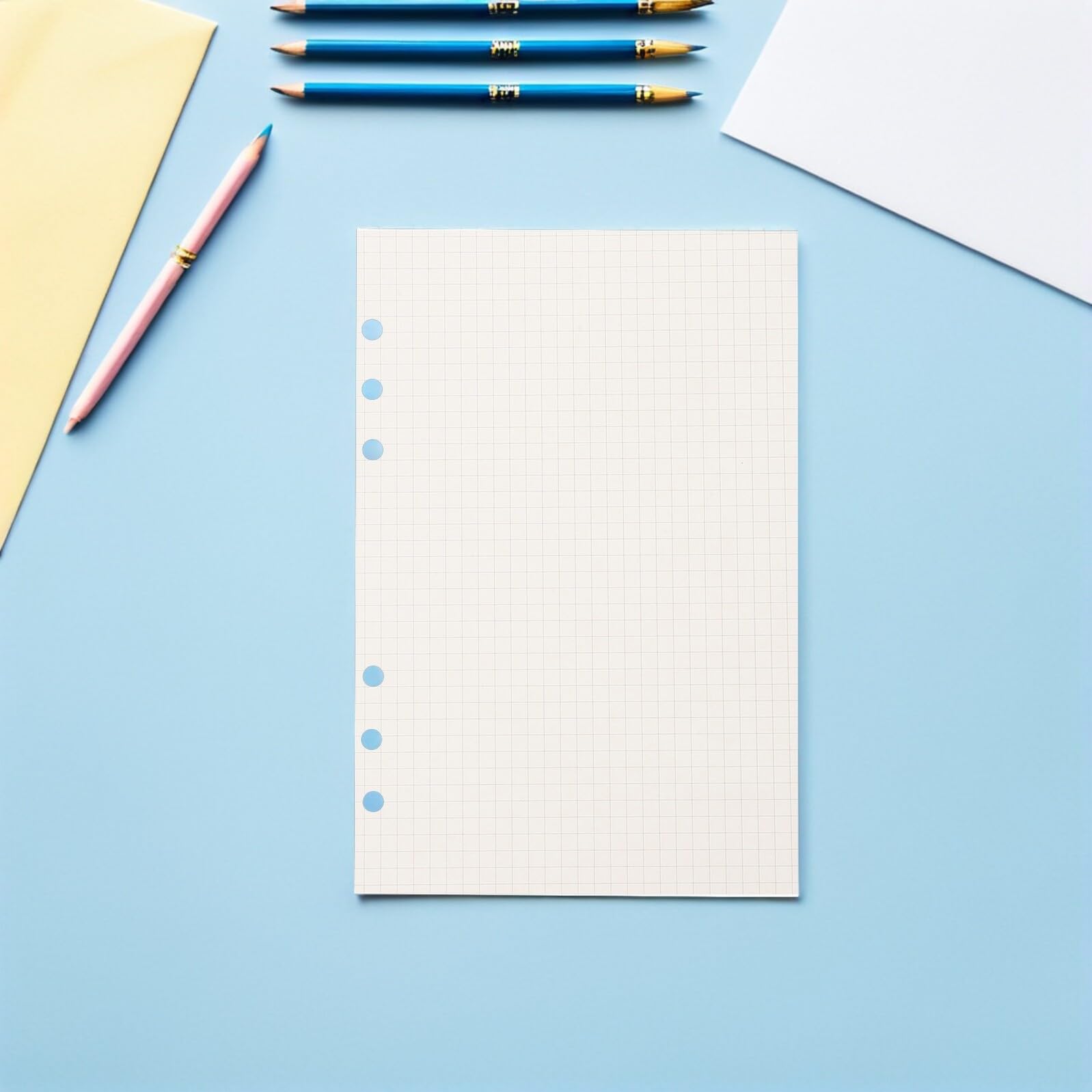 A5 Kariertes Nachfüllpapier Loseblatt 225 Seiten mit 6 Loch Raster für Planer Notizbuch und Tagesplaner Büroorganisation