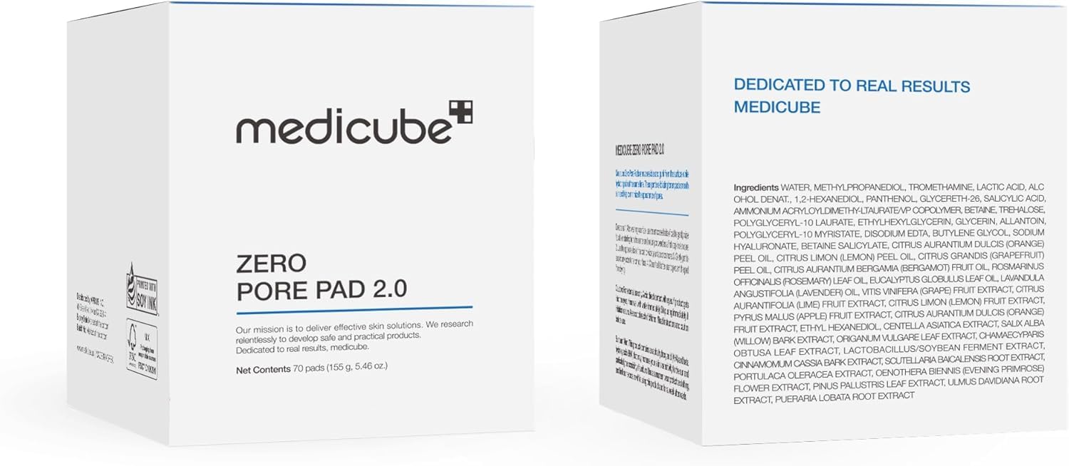 Medicube ZERO PORE PAD 2.0, 70 Piezas - Almohadillas Faciales Exfoliantes Suaves con AHA, BHA, PHA, Centella Asiática y Árbol de Té para Tratamiento de Piel