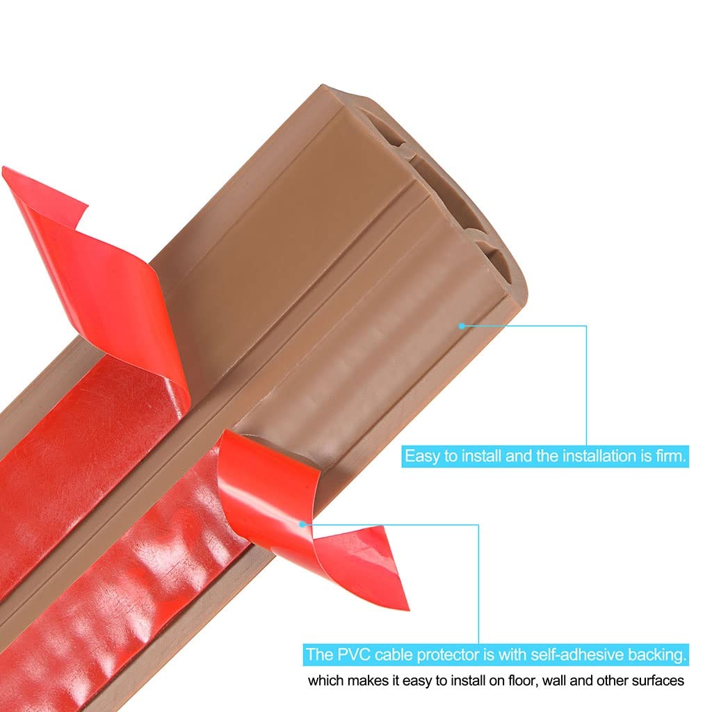PVC Protector De Cable De Suelo, Canaleta Cables Suelo Adhesiva, Canaleta Pasacables Suelo Marron (Color : Light Brown, S : 6m)
