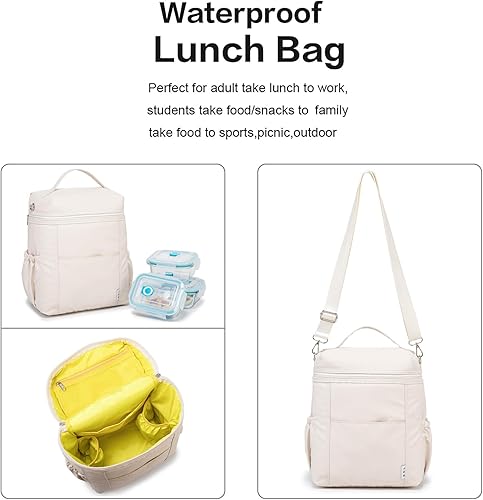 Miniatura 4 de NOL Natural Organic Lifestyle - Loncheras aisladas para mujer, bolsa enfriadora, ligera, de nailon, impermeable, para el trabajo (crema, L)