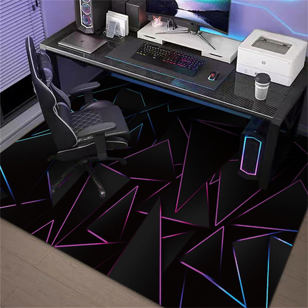 Highdi Office Chair Mat, Gaming Chair Mat for Hardwood & Tile Floor, Technology style Scratch Resistant Non-Slip Washable Desk Carpet for Home Office (Pink light,100x120cm)