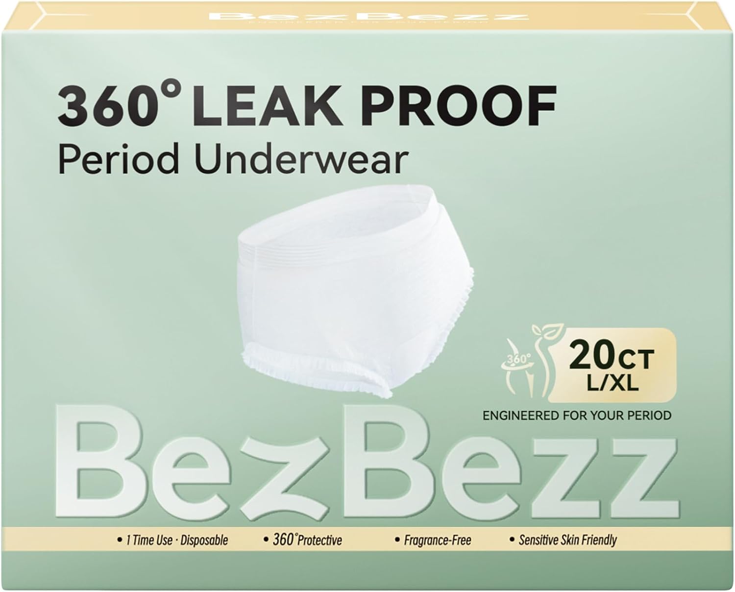 Disposable Period Underwear for Women Plus Size L/XL, 360° Leak Proof Period Panties for Heavy Flow, Overnight Postpartum and Incontinence Pads, Odor Control, Breathable, Unscented, 20 Count