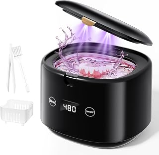 Ultrasonic Retainer Cleaner, 45kHz Sonic Retainer Cleaner Machine Dental Cleaning Pod for Dentures, Mouth Guards, Braces, Toothbrush Heads, Jewelry, 5 Modes for All Dental Appliances (Black)