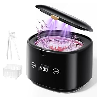 Ultrasonic Retainer Cleaner, 45kHz Sonic Retainer Cleaner Machine Dental Cleaning Pod for Dentures, Mouth Guards, Braces, Toothbrush Heads, Jewelry, 5 Modes for All Dental Appliances (Black) - Amazon product rated Grade B