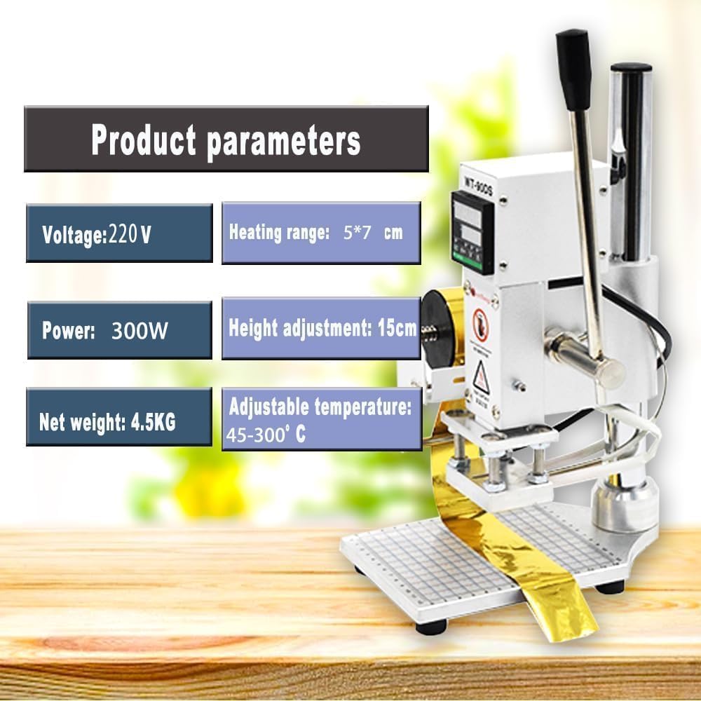 Upgraded Hot Foil Stamping Machine 5x7cm 110V Digital Embossing Machine Manual Tipper Stamper for Leather PU Paper Logo Embossing 1.97"x2.76"