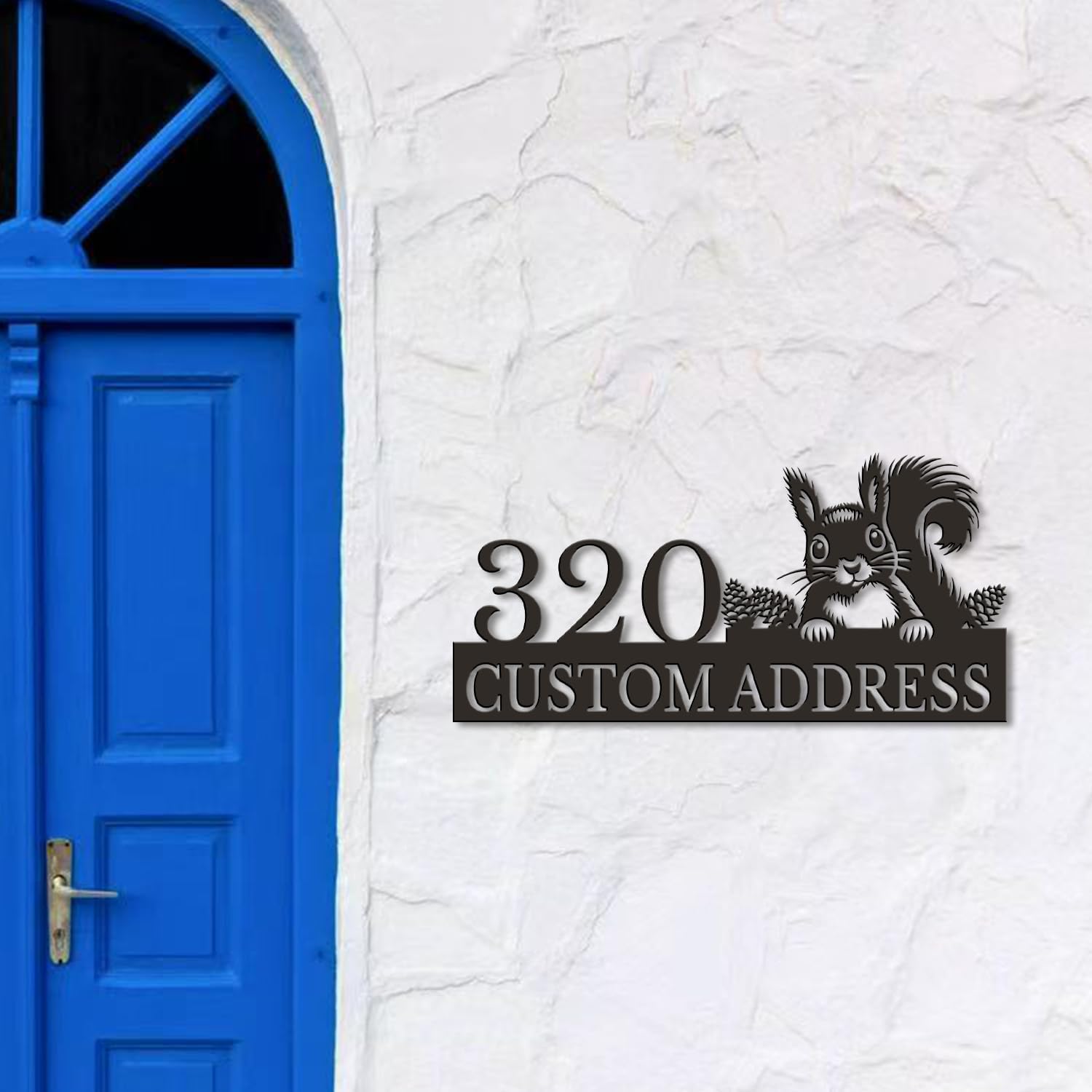 Custom Squirrel Address Plaque, Personalized Outdoor House Numbers Sign, Animal Themed Black Metal Wall Art for Garden Yard Front Door Patio Decor, Home Office Decor (Style-1)