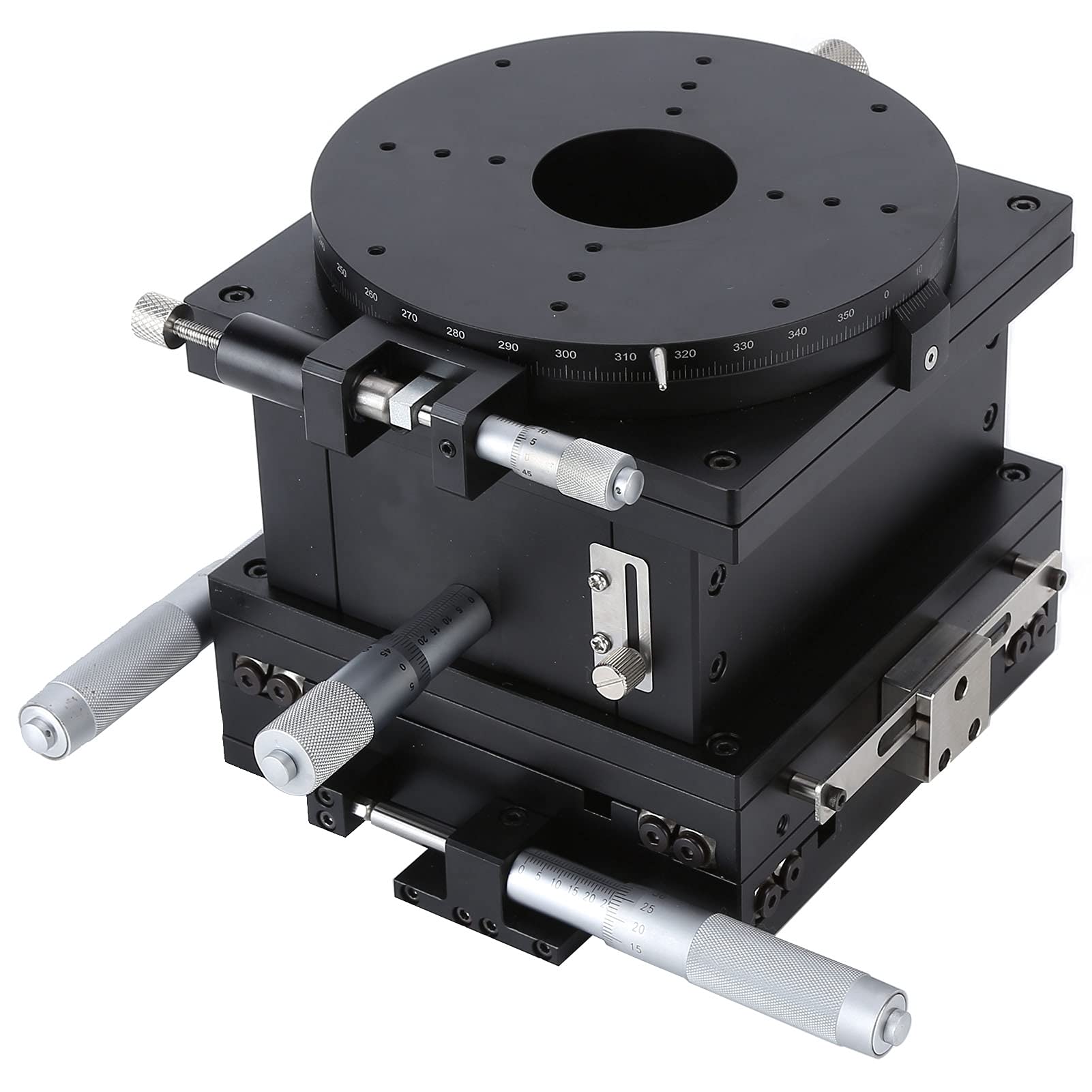 Linear Stage,Precision XYZR 4 Axis Manual Linear Positioning Stage 160mm Round Table Diameter Bearing Tuning Platform Sliding Table Cross Roller Knob Fine Tuning Adjustable Platform