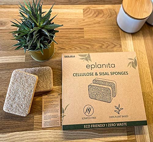 eplanita Natural Plant Based Scrub Sponges (6 Pack), Non-Scratch, Biodegradable Eco Scourers for Kitchen and Bathroom