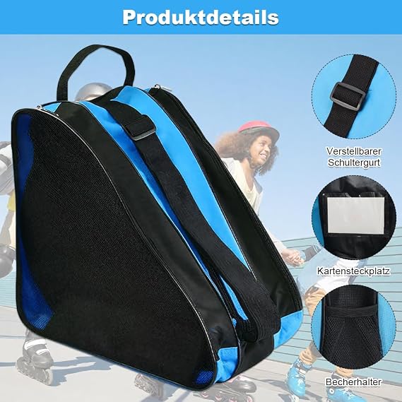 Roller Skate Bag, Unisex Ice Skate Bag with Adjustable Shoulder Strap, Roller Skate Carry Bag for Women Men Adults