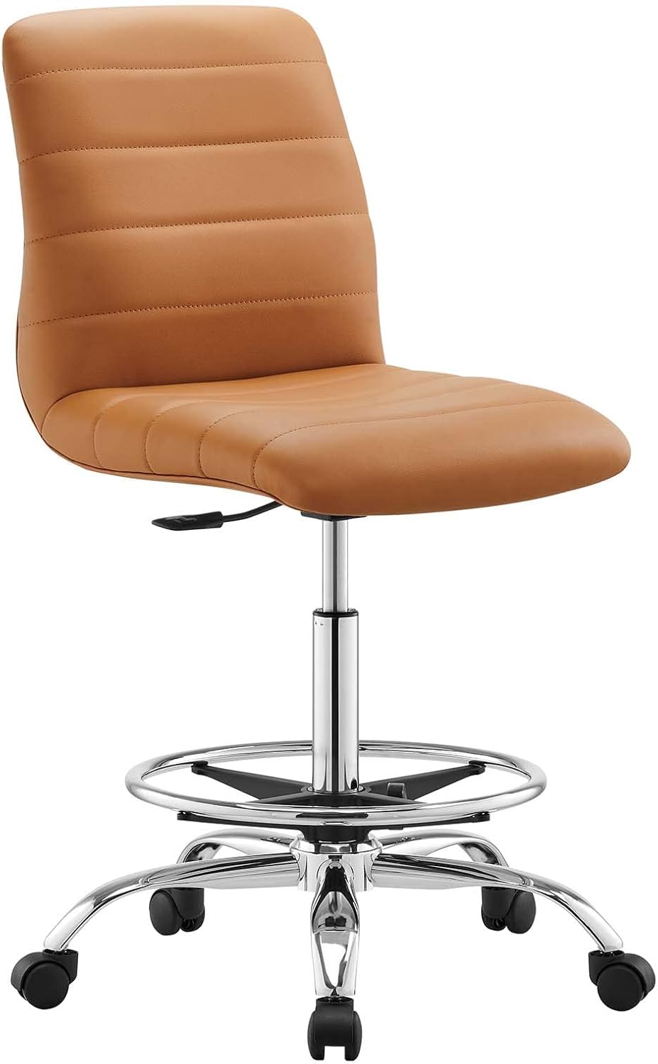 Modway Ripple Armless Vegan Leather Drafting Chair in Silver Tan