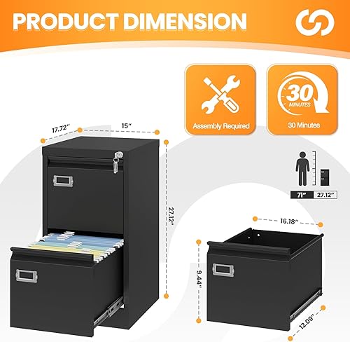 Vista 95 de Archivador de 3 cajones, archivador móvil totalmente ensamblado con cerradura para oficina en casa, caninete de metal con ruedas, cabina de tres