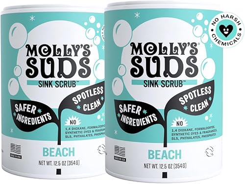 Molly's Suds Sink and All Purpose SCRUB | Gently Removes Stains, Scrubs Away Grease & Gime, Buffs out Scratches | Plant and Mineral Based | 2 Pack,
